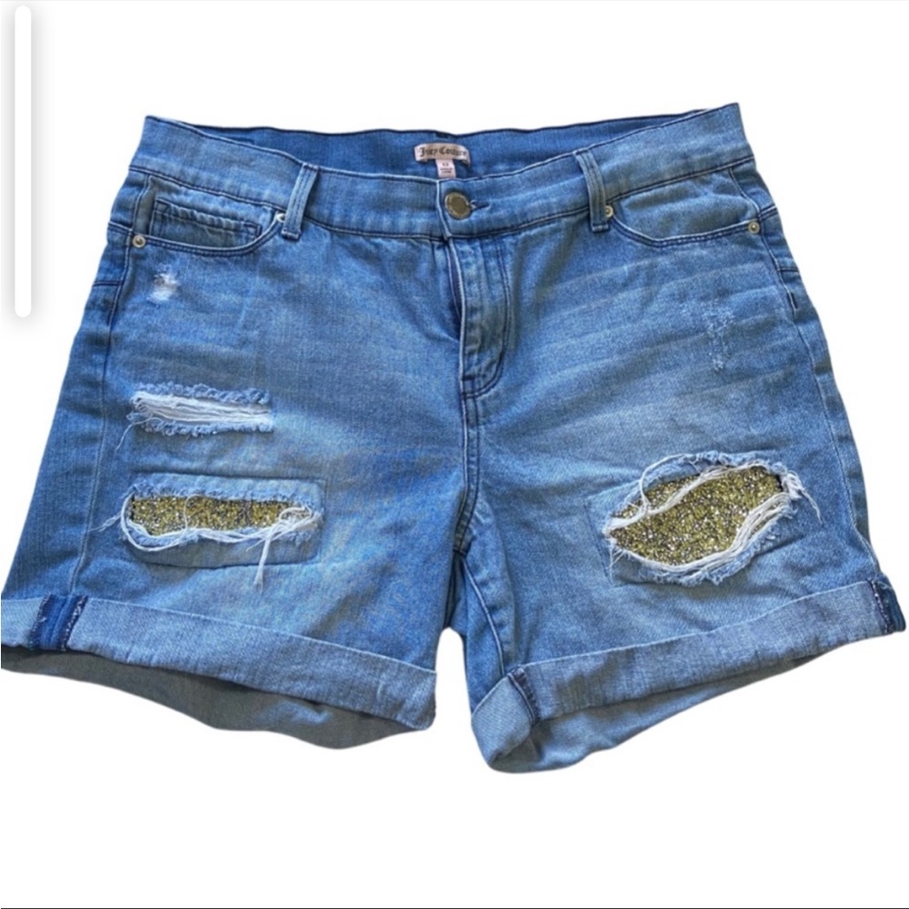JUICY COUTURE Distressed Glitter Women’s Jean Shorts Size 12.